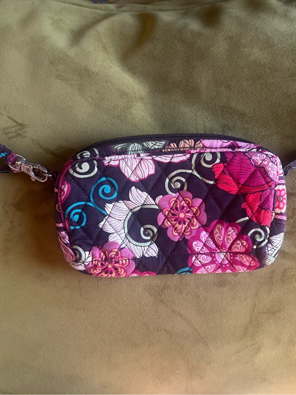 Vera Bradley Floral Quilted Wristlet in Pink, Teal & Green